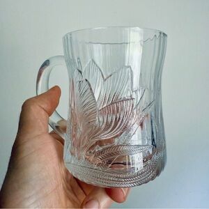 Vintage 1990's Embossed Canterbury Crocus Flower Coffee Set of 4 Glass Mugs